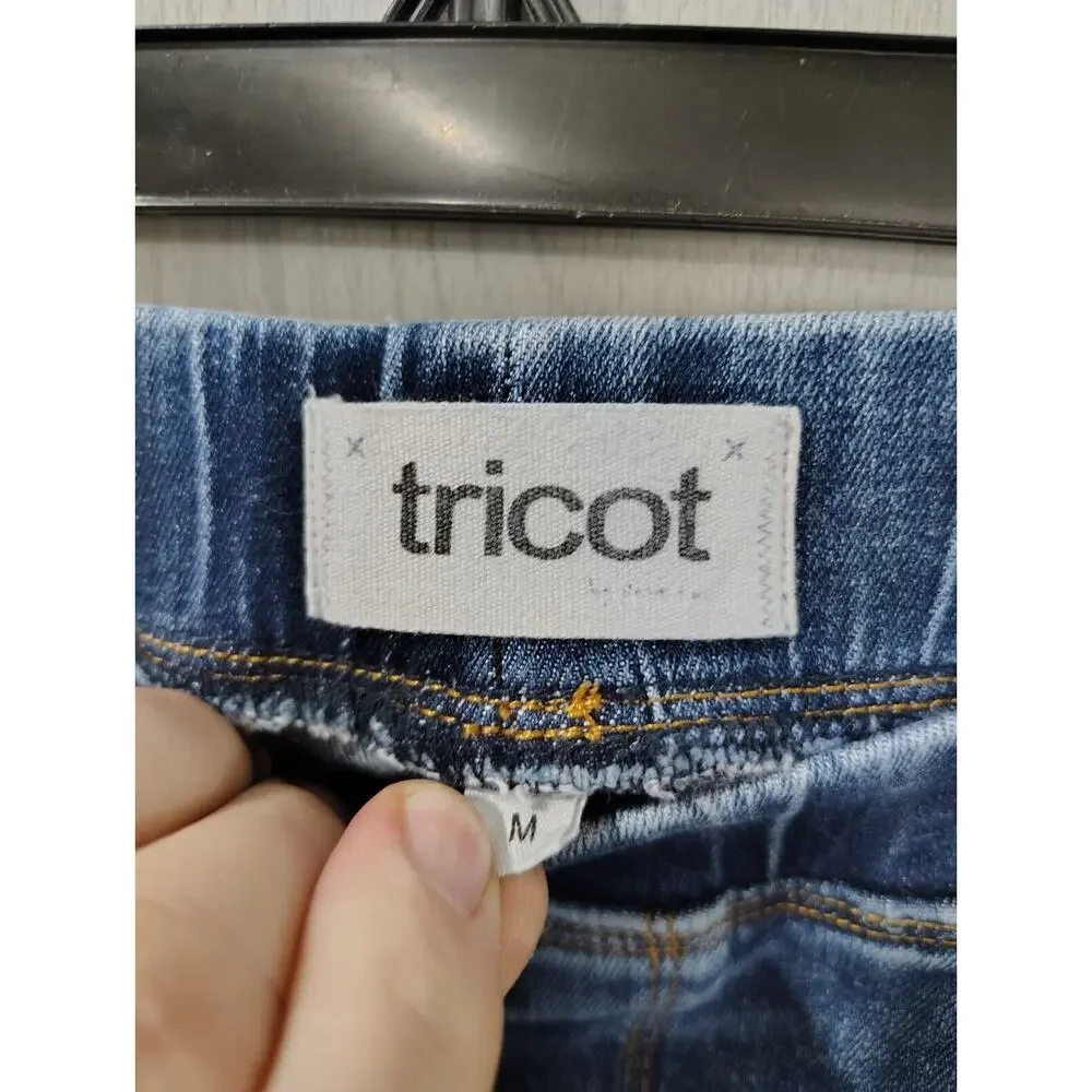 Women's Tricot Distressed Flare Fringes Denim Jeans Size M Boho Retro
